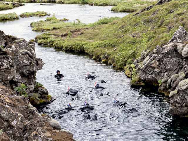 Tauchen in der Silfra Spalte im Þingvellir-Nationalpark