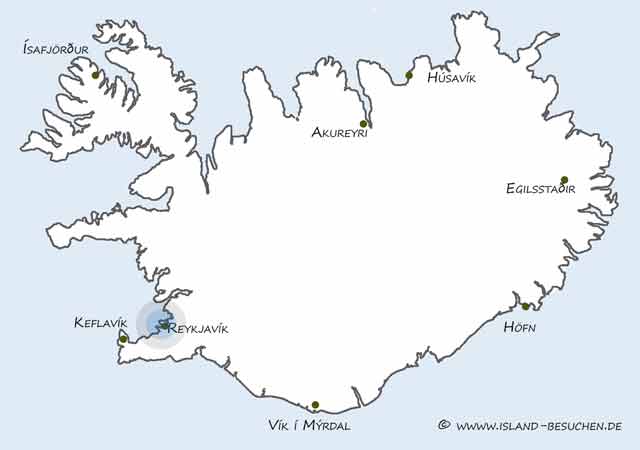Karte Sehenswürdigkeiten Island Hauptstadtgebiet Reykjavik