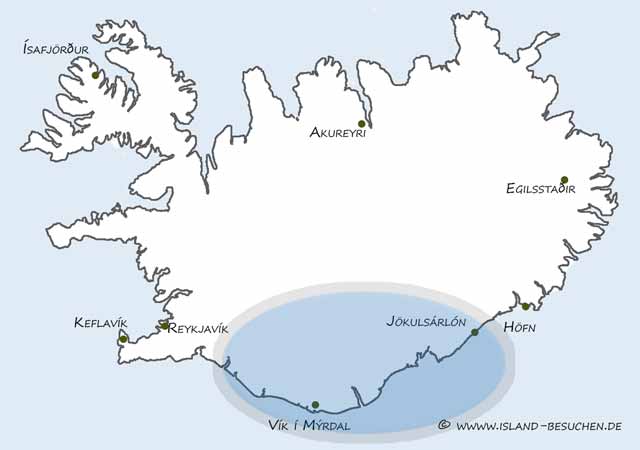 Karte Sehenswürdigkeiten im Süden Islands